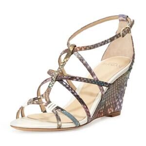 Alexandre Birman Python Strappy Wedge Heel Size 10 Brown Designer Luxury Mobwife